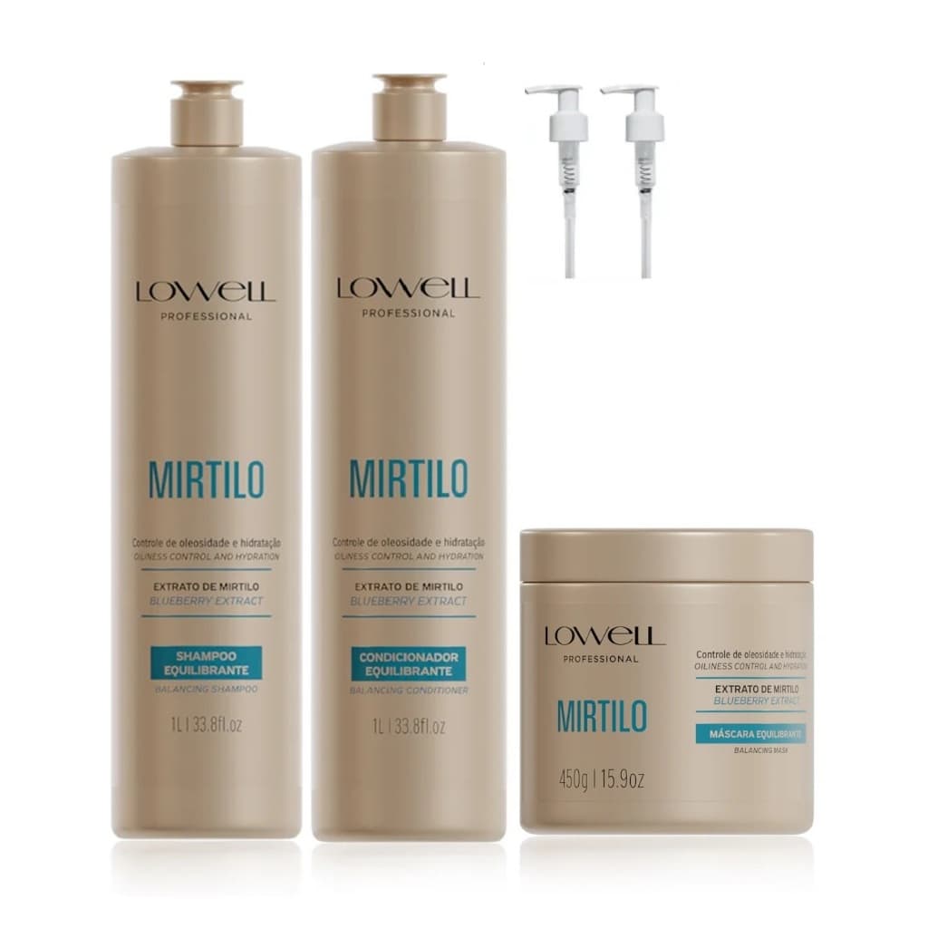 Kit Extrato de Mirtilo Shampoo 1 Litro + Condicionador 1 Litro + Máscara 450 g Lowell