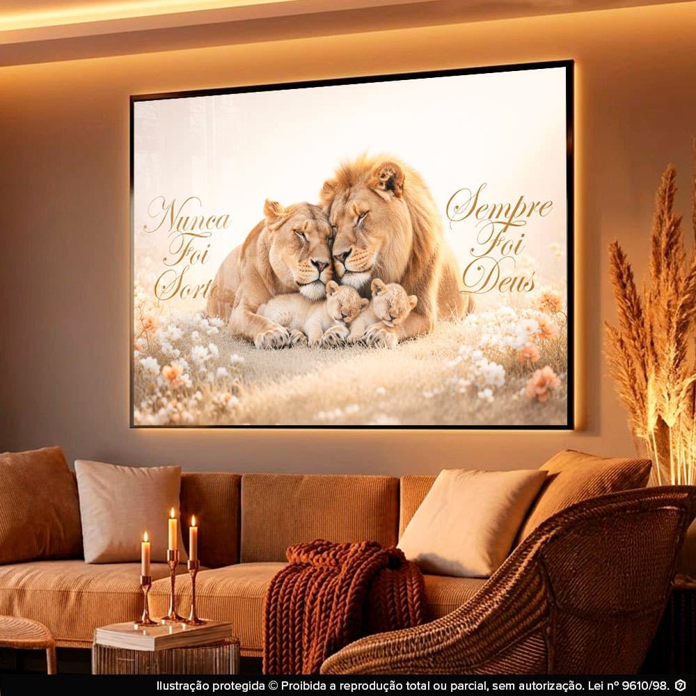 Quadro Família Leões Amor Proteção Sempre Foi Deus Decoração Sala Quarto Parede