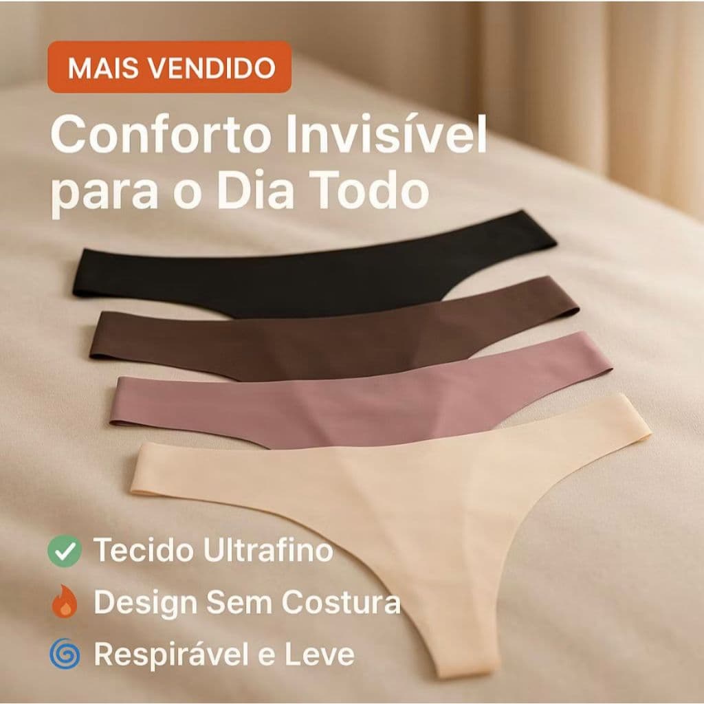 Kit Calcinha Sem Costura Fio Dental Não Marca na Roupa Laser Poliamida Cores Básicas Conforto Lisas