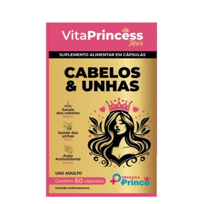 Queima de Estoque - VitaPrincess Hair 60 Cáps - Cabelos e Unhas + Biotina e Zinco - Envio Imediato.