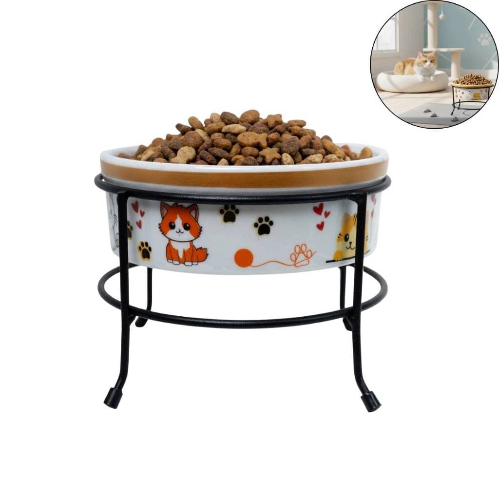 Comedouro Porcelana Pet Com Suporte Elevado Gatos Caes Cachorro 600ML