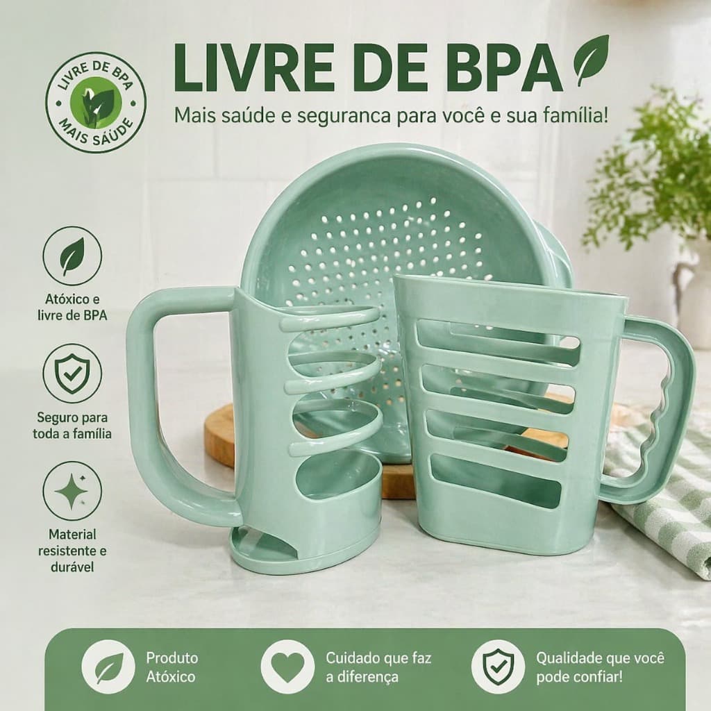 Kit Cozinha Completo Verde Menta 3 Itens Funcionais e Práticos