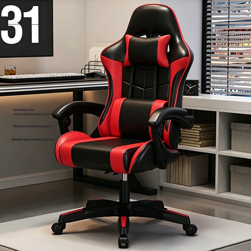 Cadeira Gamer Ergonômica Reclinável Profissional com Rodinhas e Apoio para Pés-F19