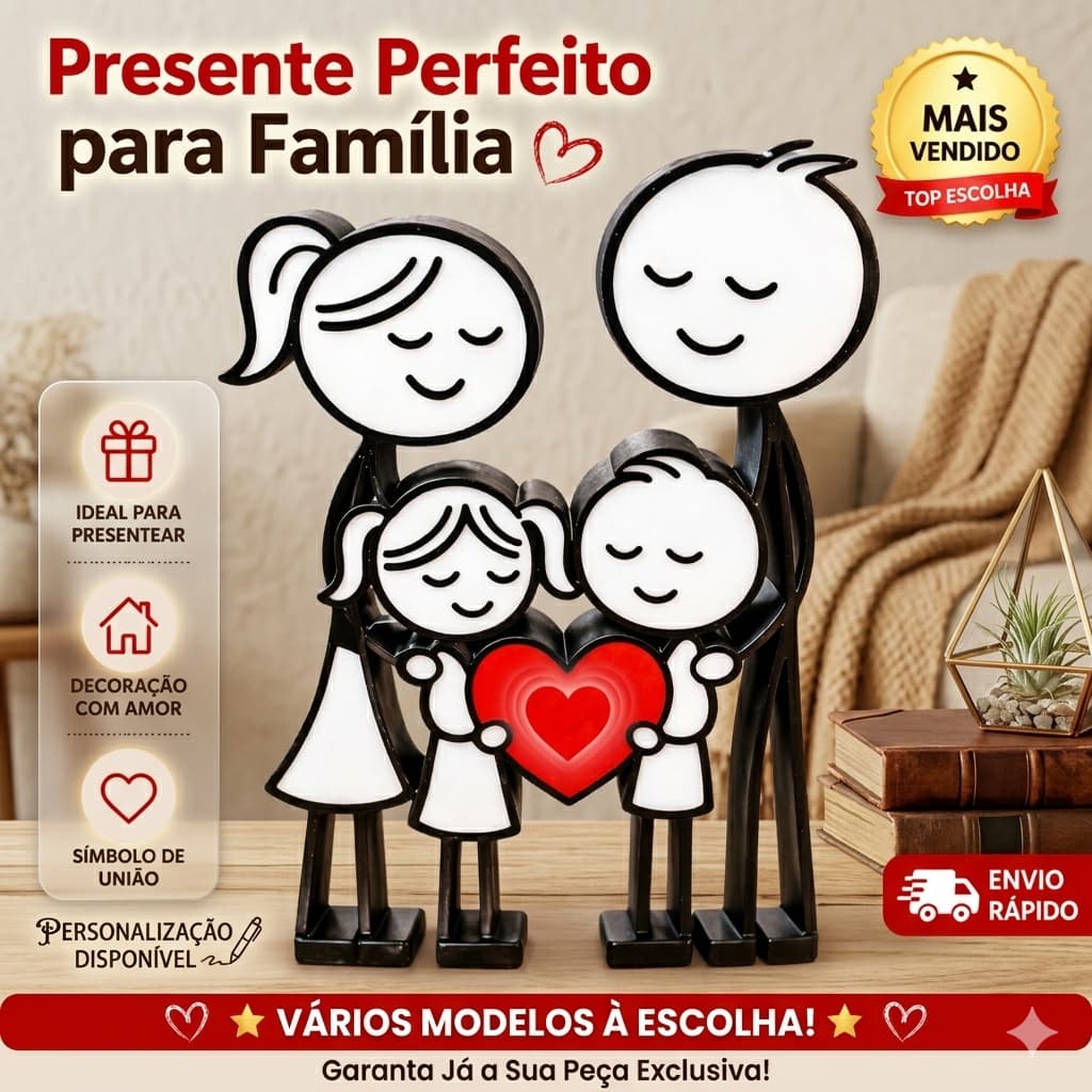 Estatueta Família Feliz Decorativa | Presente Dia das Mães Namorado Criativo | Escultura Moderna para Sala e Quarto