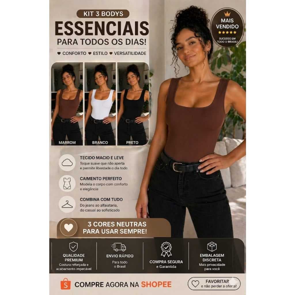 Body Feminino Premium em Suplex com Decote Moderno e Ajuste Perfeito ao Corpo.