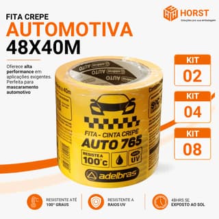 FITA CREPE AUTOMOTIVA AMARELA 48X40M - KIT 02 / KIT 04 / KIT 08 / PARA MASCARAMENTO FUNILARIA PINTURA ALTA ADESÃO