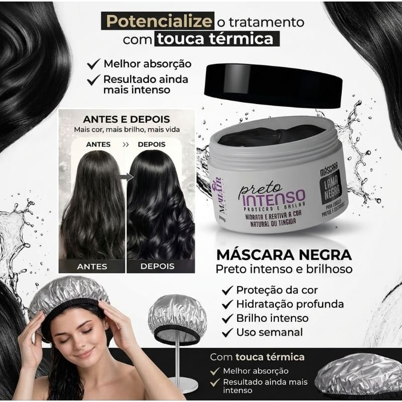Máscara Matizadora Preto Intenso 300g Intensifica a Cor e Brilho