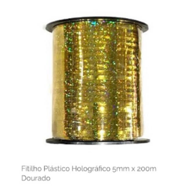 Fitilho Decorativo de Plástico - Resistente e Versátil, 5mm x 200m, Cor Ouro