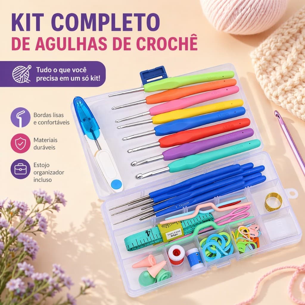 Kit Crochê Completo Para Fazer Amigurumi Agulhas Acessórios