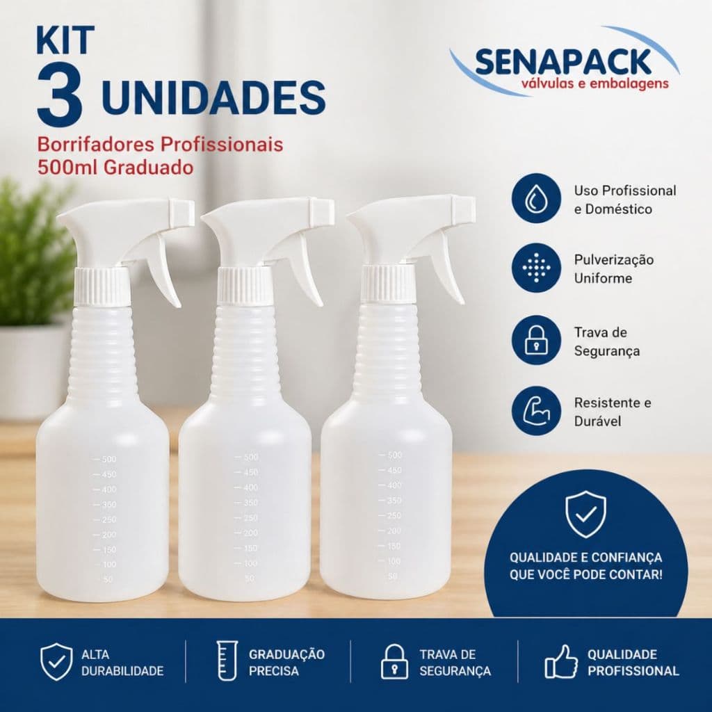 Borrifador 500ml Graduado Profissional  material Polietileno Gatilho Forte - Kit C/ 3