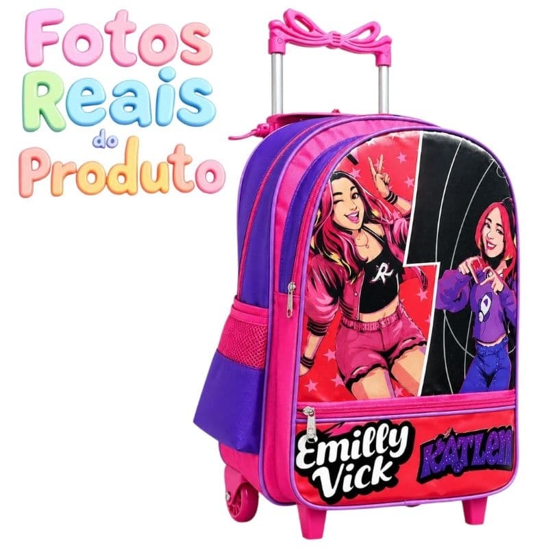 Mochila Escolar Feminina Grande Com Rodinha Emilly Vick