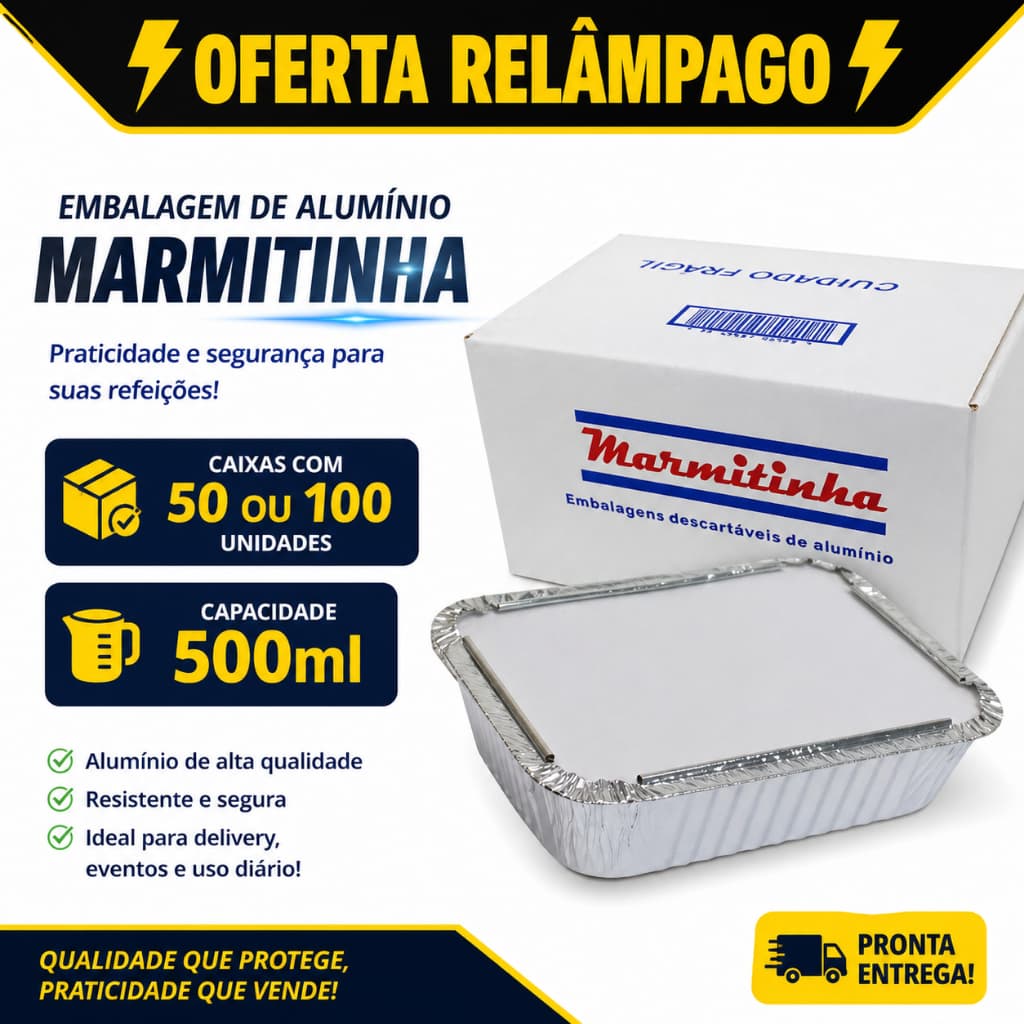 50 ou 100 Bandejas 500 ML de Alumínio Marmitex M120 Descartáveis Com Tampa Para Refrigeração