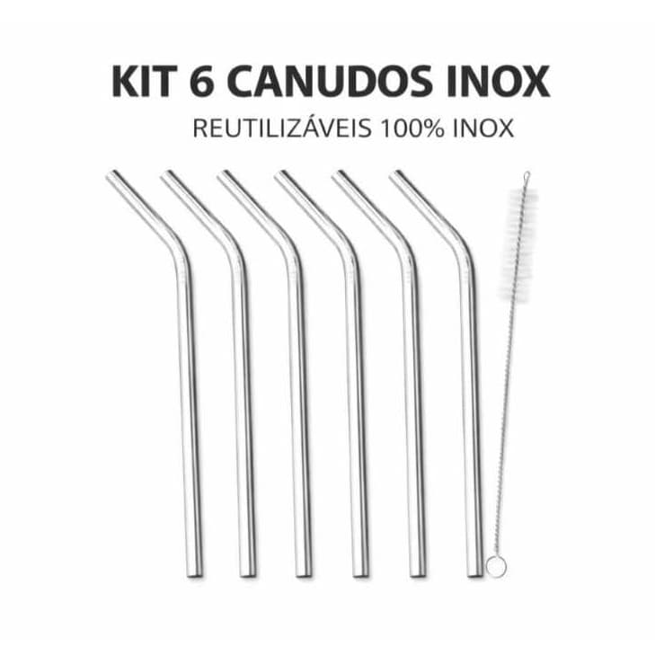 Canudos Aço Inox- Curvado Reutilizáveis  + Escova Limpeza 21 cm