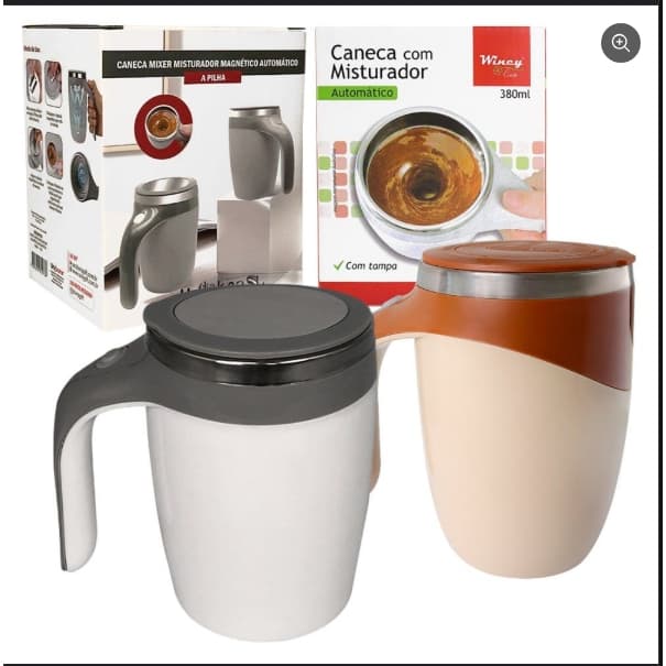 🔥 Caneca Mixer Automática 380ml Inox Elétrica Mistura Sozinha Café Leite Proteína Shake sem colher