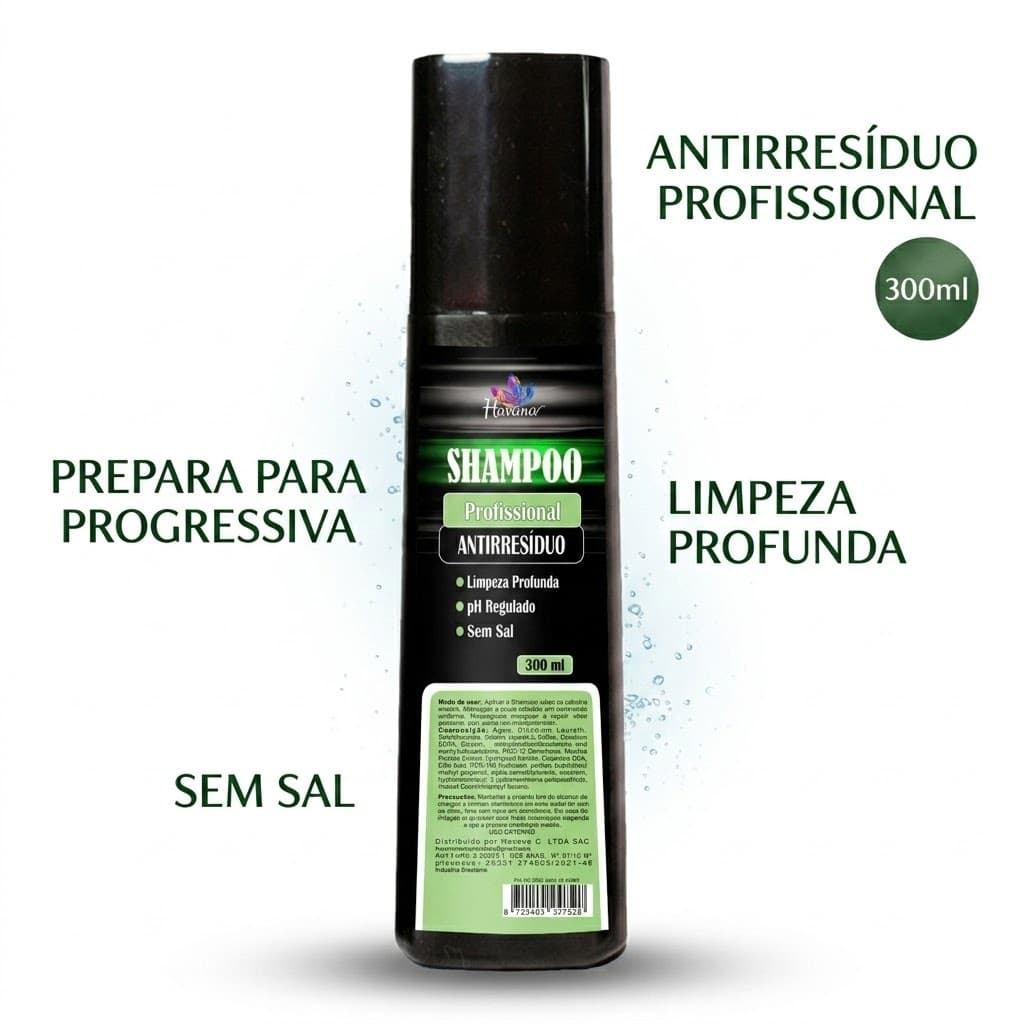 Shampoo Antirresíduo Profissional 300ml Havana | Limpeza Profunda pH Regulado Sem Sal