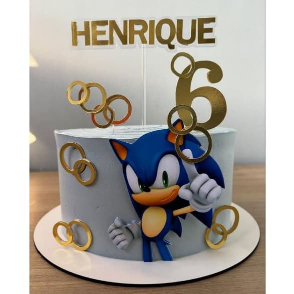 Topo de Bolo Sonic em Camadas Topper Sonic Festa Sonic Personalizados Sonic Bolo Sonic Topper de Bolo Sonic Argolas ouro