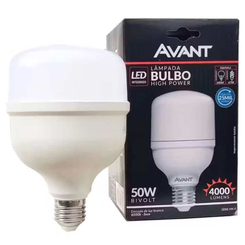Lâmpada LED Bulbo 50W Bivolt Branco Frio 6500K Alta Potência Industrial 4000lm