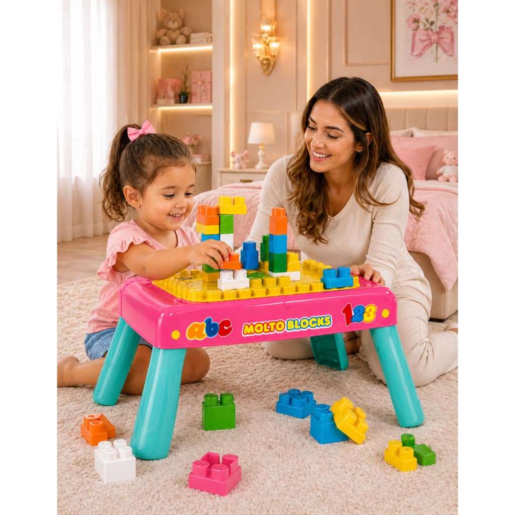 Mesinha Mesa Brinquedo Criativa Infantil Portátil Resistente Com 20 Blocos De Montar