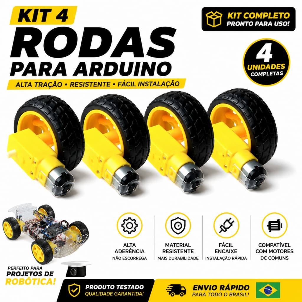 04 - Roda Pneu Motor Dc 3 A 6v Robótica Arduino Carro