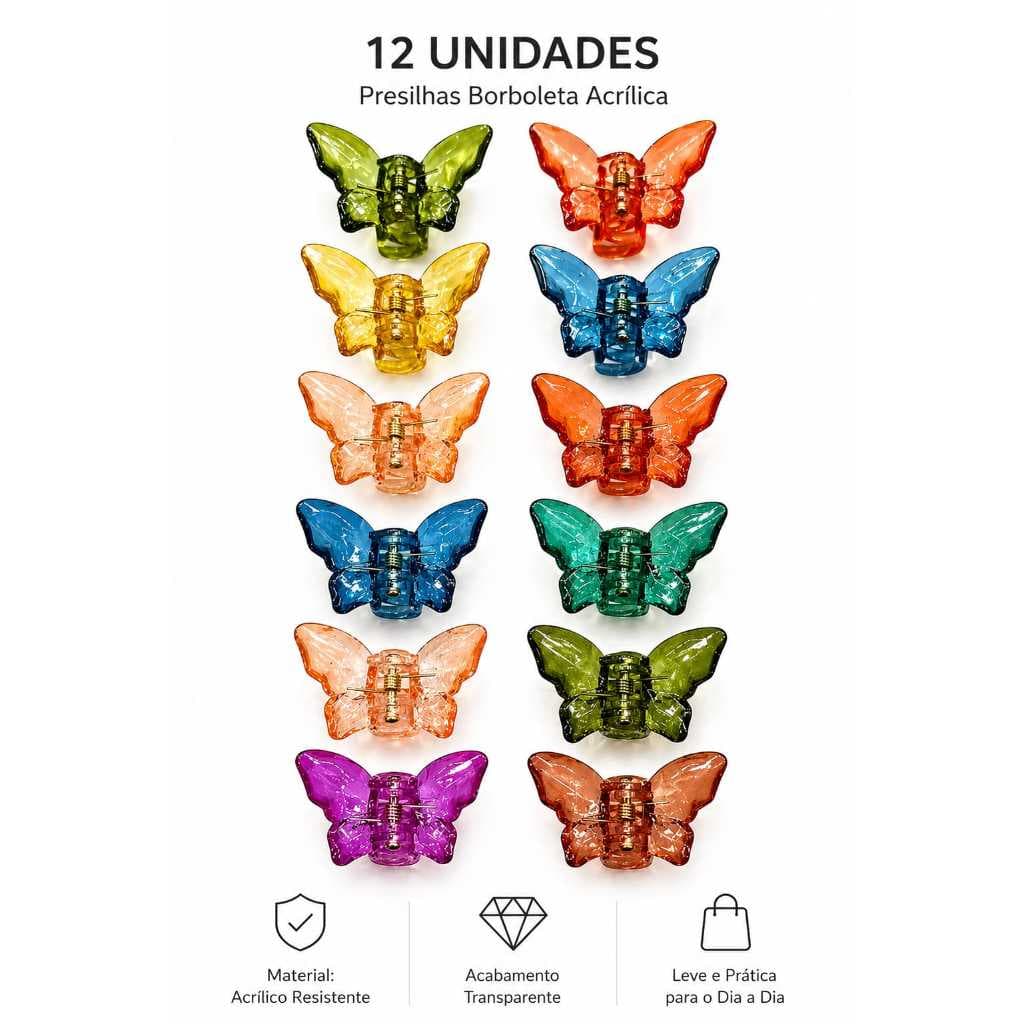 12 Piranhas de cabelo Borboleta cristal, acessórios para Cabelo, Presilhas de cabelo  CRISTAL NOVA