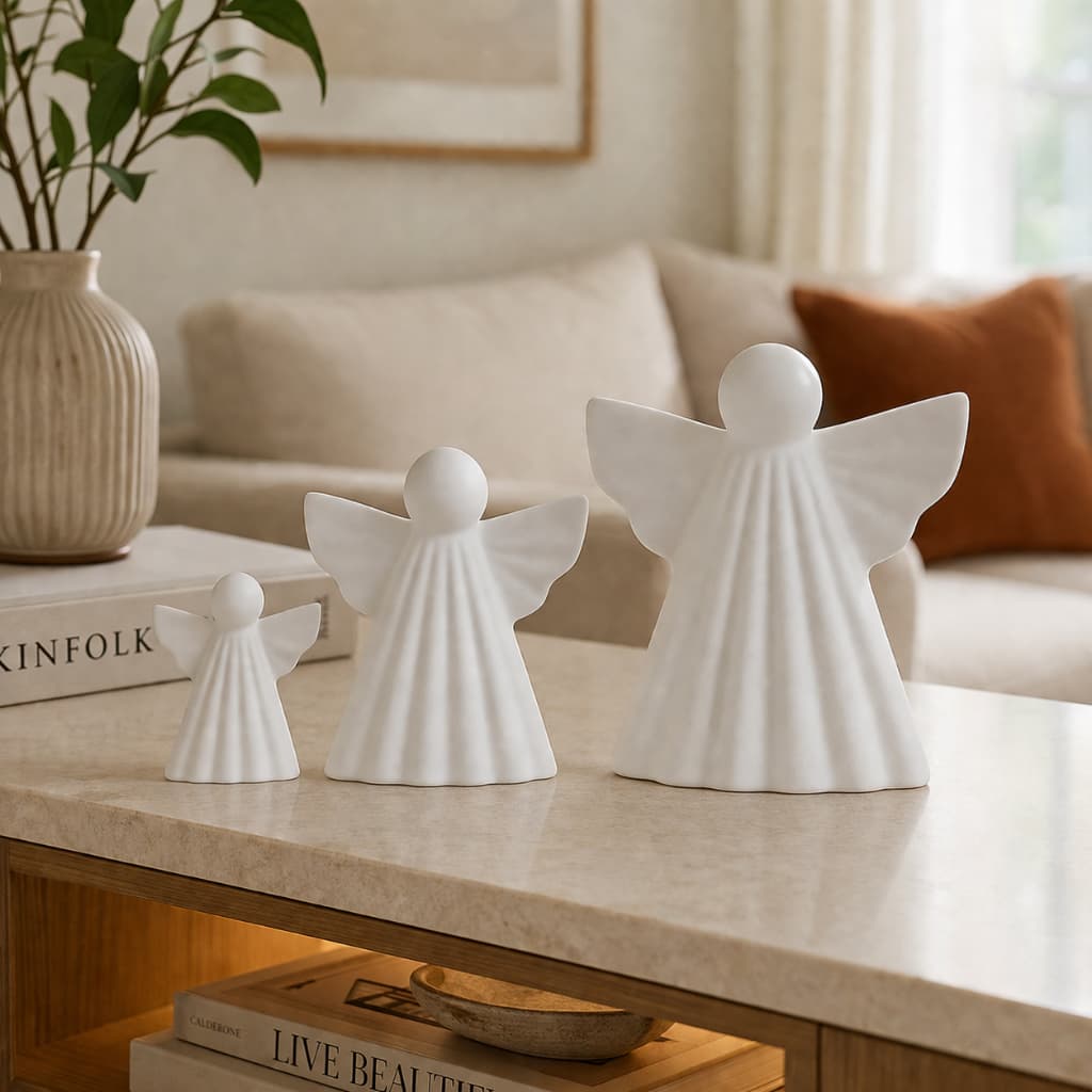 Kit 3 Anjos Decorativos Branco Minimalista Decoração Sala Quarto Aparador Presente Luxo decoração