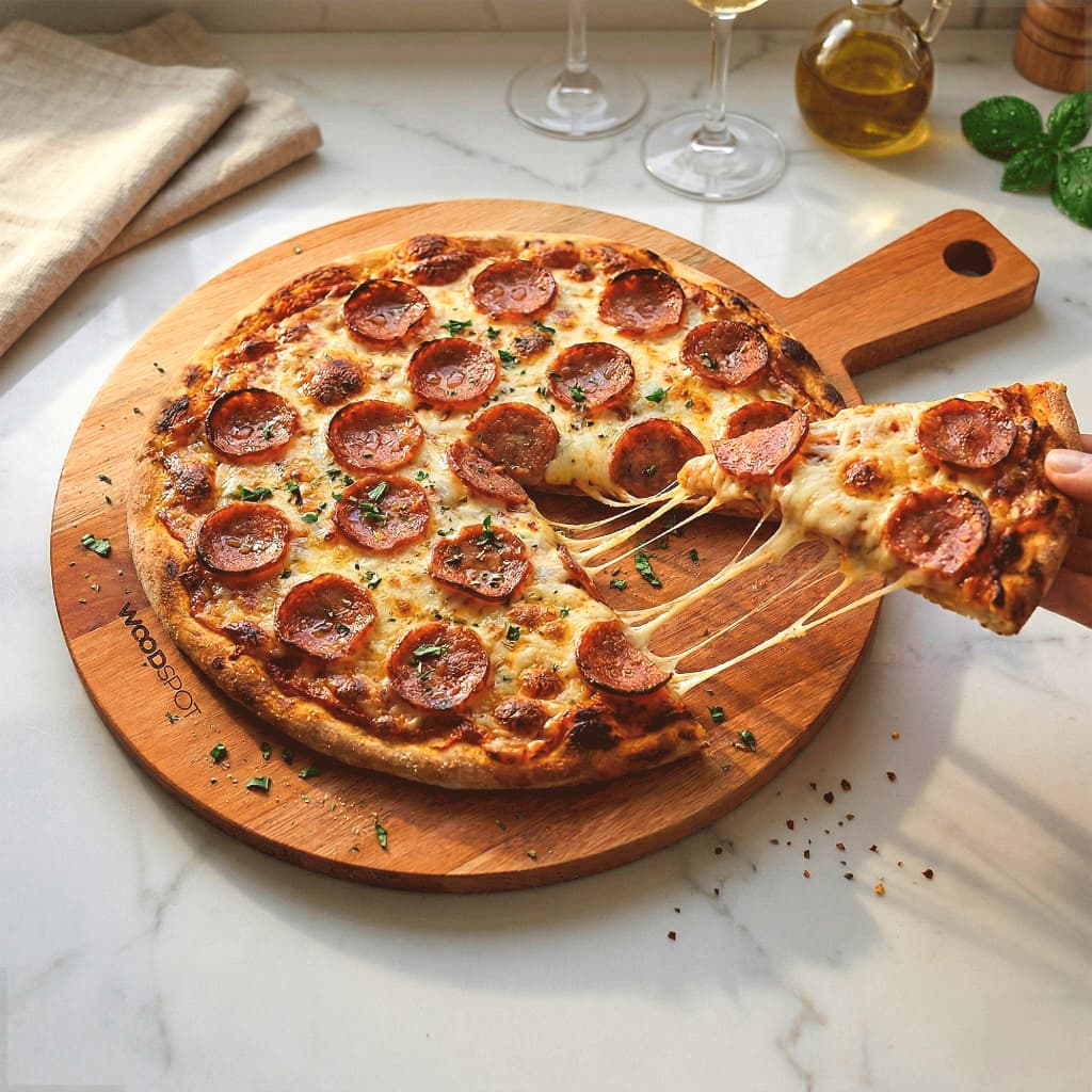 Tábua Cortar Servir Pizza Redonda Petisqueira Madeira Maciça Decoração Mesa Pizzaria Restaurante