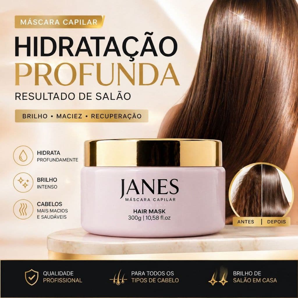 Máscara Capilar Janes 300g Hidratação Profunda | Reconstrução + Brilho Espelhado | Resultado de Salão