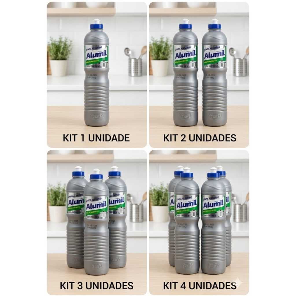 limpa alumínio multiuso kit 1,2,3,4 unidades limpa aluminio alumil 500ml o brilho espelhado