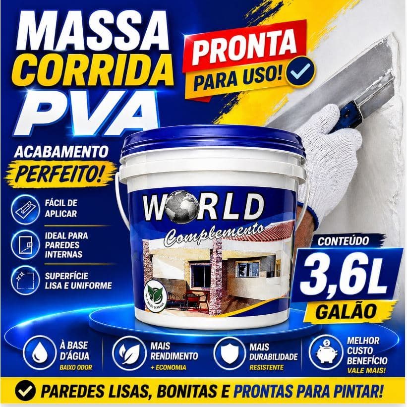 Massa Corrida PVA 3,6L Galão Parede Interna Acabamento Liso Secagem Rápida Construção
