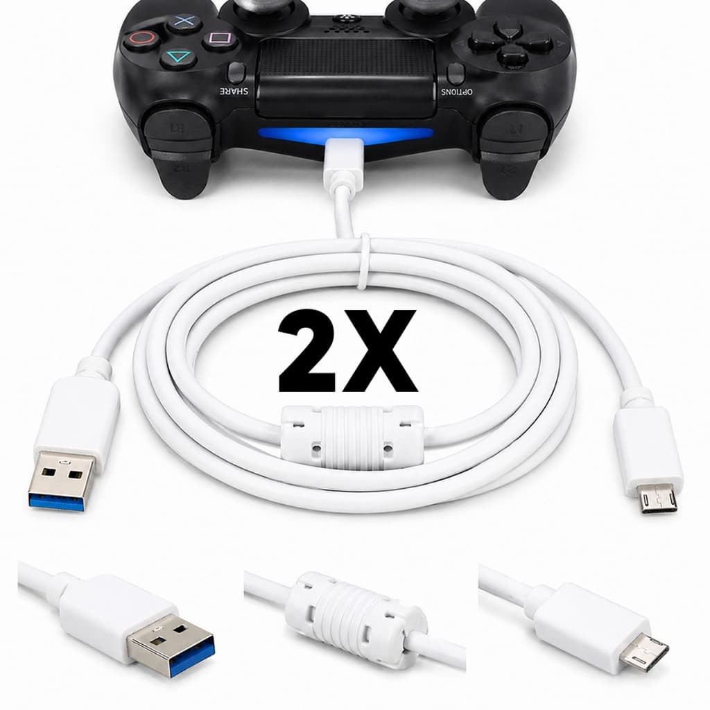 kit 2 Cabo Usb V8 Carregador Controle Ps4 Com Filtro - 1.50 Metros