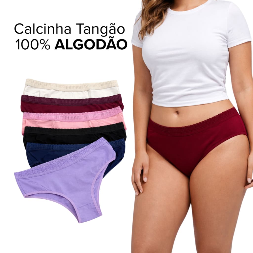 Kit Calcinhas Feminina 100% Algodão TANGÃO - 020 Cos Alto  Lisa Confortavel Cintura Alta Mulher