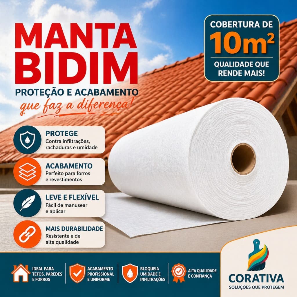 Manta Bidim VP50 10m² Solo Impermeabilização Construção Geotêxtil Telhado Laje Forro Anti Umidade