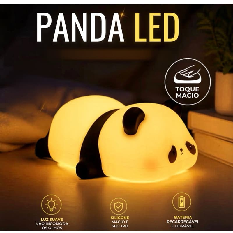 Luminária Panda LED Silicone Recarregável via USB| Abajur Infantil Quarto Decorativo