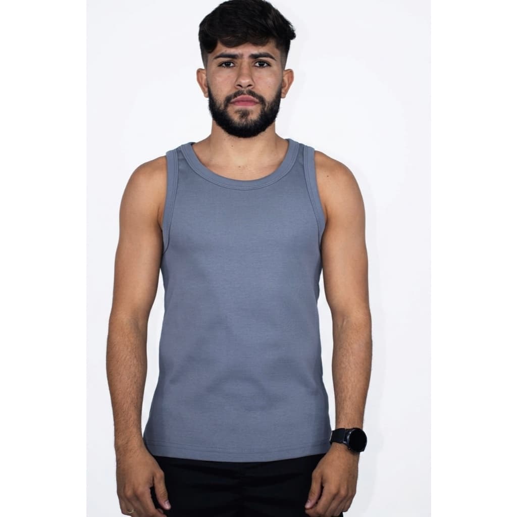Regata Masculina Americana Ribana Canelada Slim Algodão e Elastano Justa ao Corpo