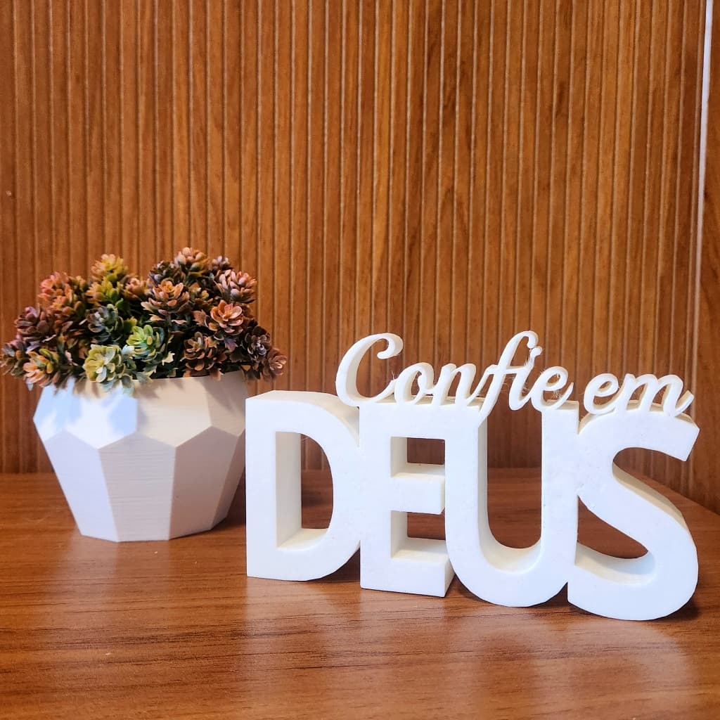 Enfeite Confie em Deus Decoração para Sala Mesa Rack com Vaso decorativo e Plantas