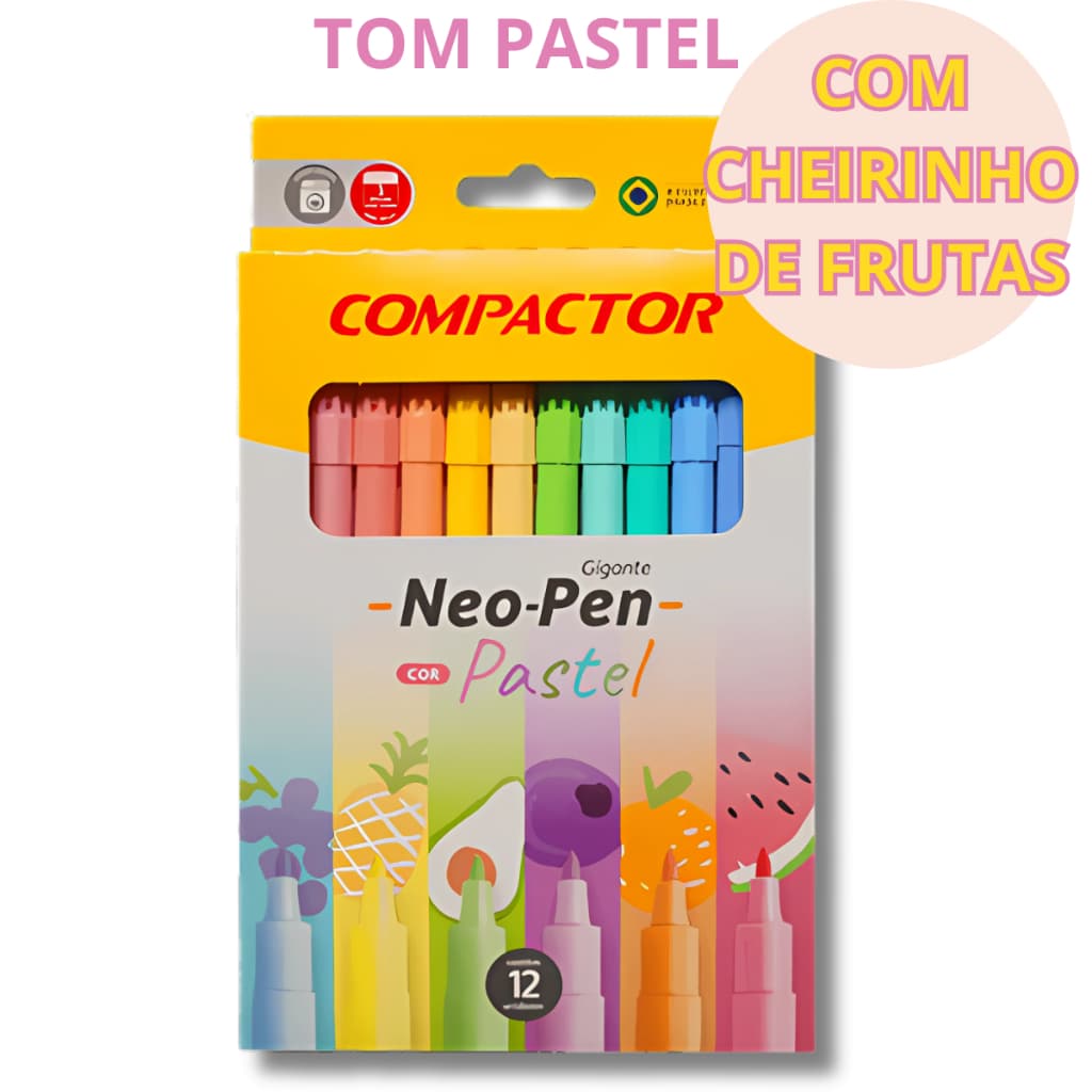 12 Canetinhas COM CHEIRINHO Hidrográficas TOM PASTEL Compactor Neo Pen Gigante