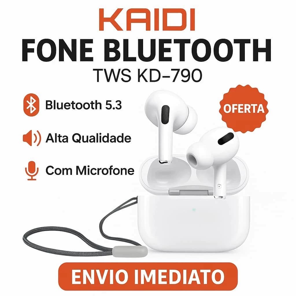 Fone Bluetooth Kaidi Kd-790 com Microfone e Bateria de Longa Duração com Alta Qualidade de Som