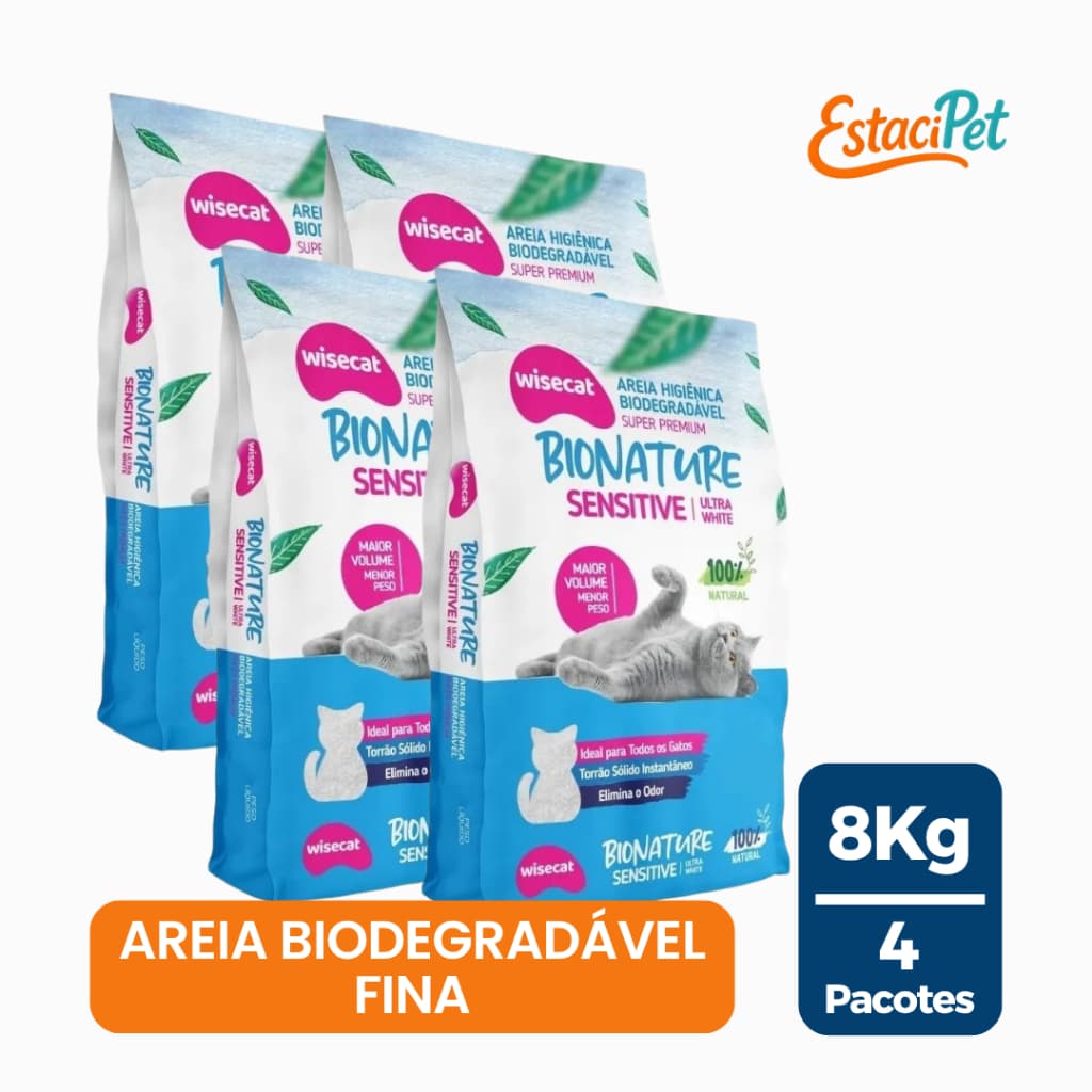 Areia De Mandioca Para Gatos Wisecat Bionature Sensitive Grãos Finos 2kg - Kit