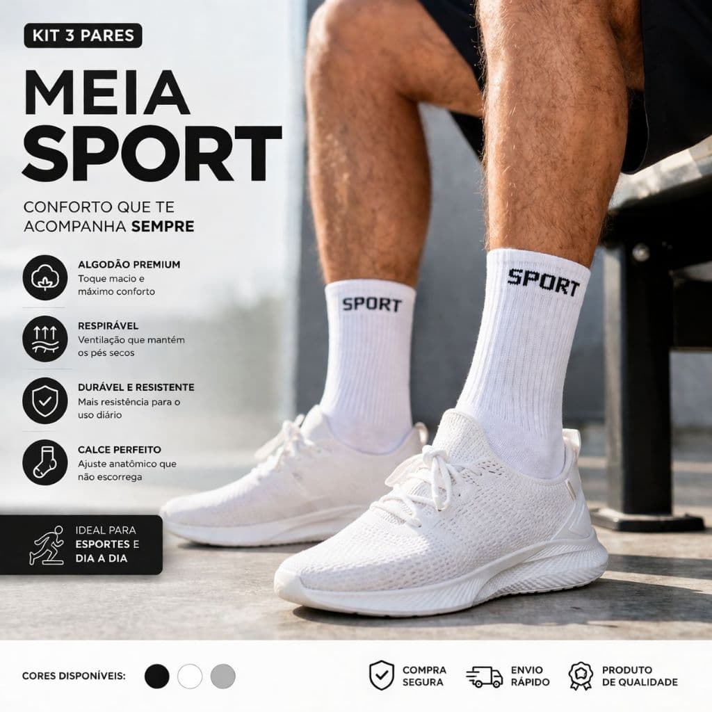 Kit 3, 6, 12 Pares Meias Masculina SPORT Algodão Cano Alto/Longo