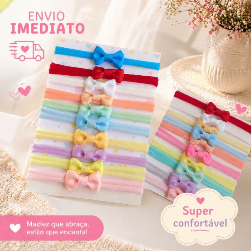 Laços para Bebê recém nascido na faixinhas Kit 10 Lacinhos RN Maternidade super confortável, flexível