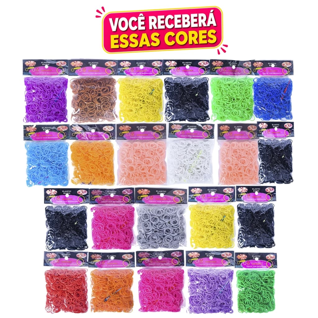 4000 Elástico Loom Band  Pulseira com Fechos (S) + Agulhas - Cores Lisas - kIT COMPLETO