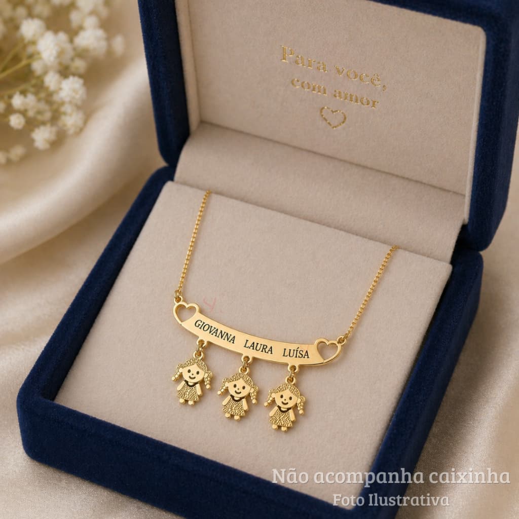 Colar Filhos Nome Personalizado a Laser Banho de Ouro Ah943