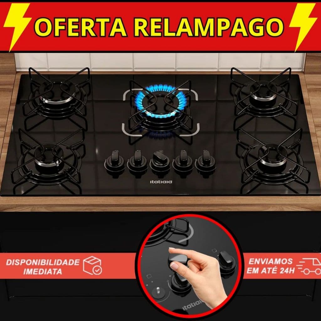 Cooktop Fogão Itatiaia Essencial 5 ou 4 Bocas Preto – Bivolt 127V com Acendimento Automático
