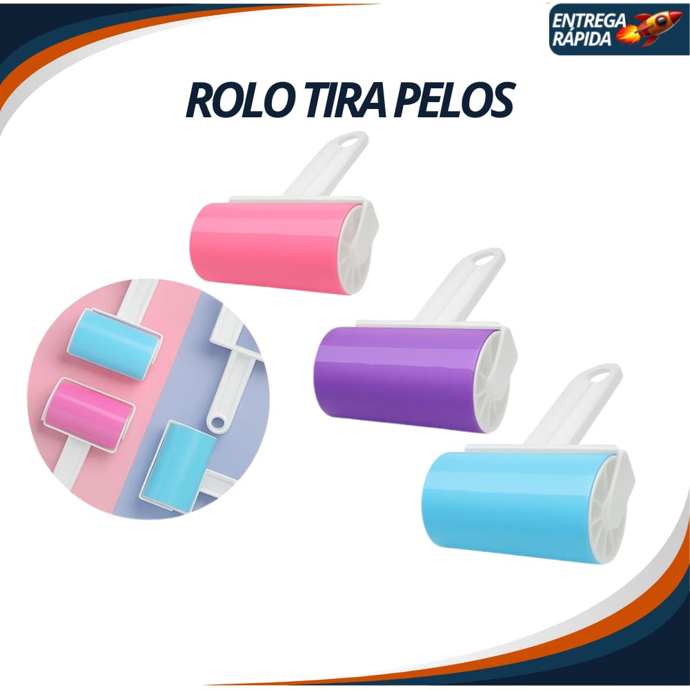 Rolo Tira Pelos Fiapos Poeiras Lavável Multiuso Com Tampa Universal Plástico Original Alta Qualidade