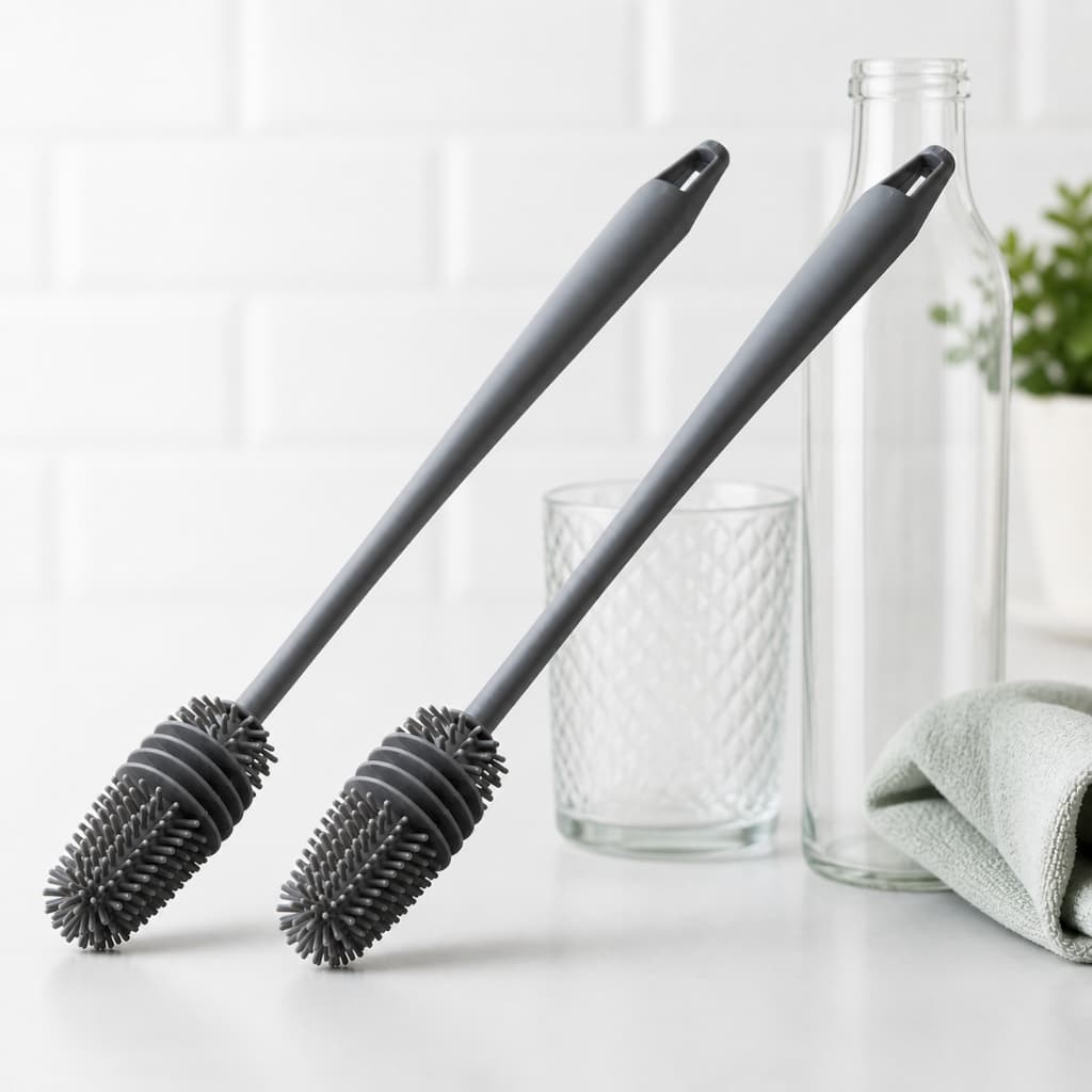 Kit 2 Escova Silicone Limpa Garrafa 31cm Anti Odor Fácil Limpeza Cozinha