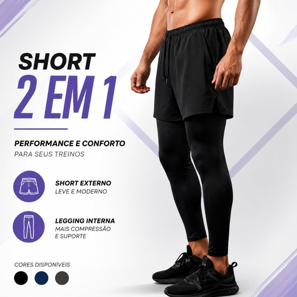 Calça Legging Masculina com Shorts Sobreposto