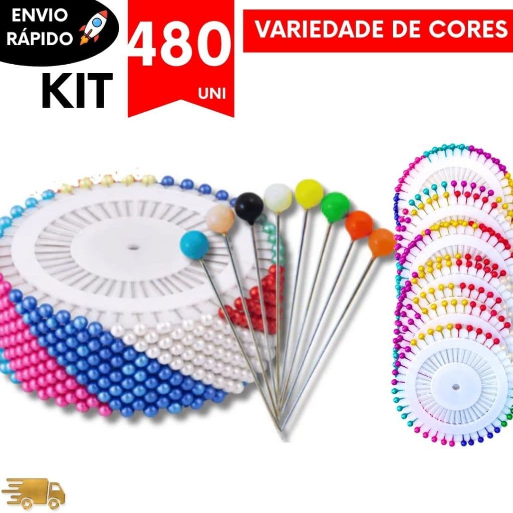 Kit Alfinetes Cabeça Colorida Costura Artesanato Disco Organizador Patchwork, Multiuso, Organização e Praticidade Eficaz