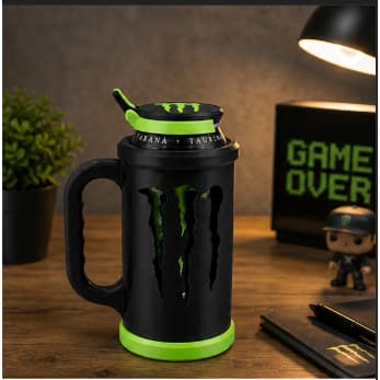 Porta Lata Monster 473 ml 2 Cores + Tampa - Colecionável - Presente - Aniversário
