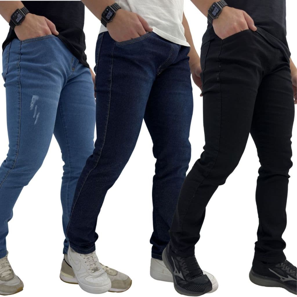 kit com 3 e kit com 2 Calças Jeans Skinny Masculina Com Lycra Estica Muito
