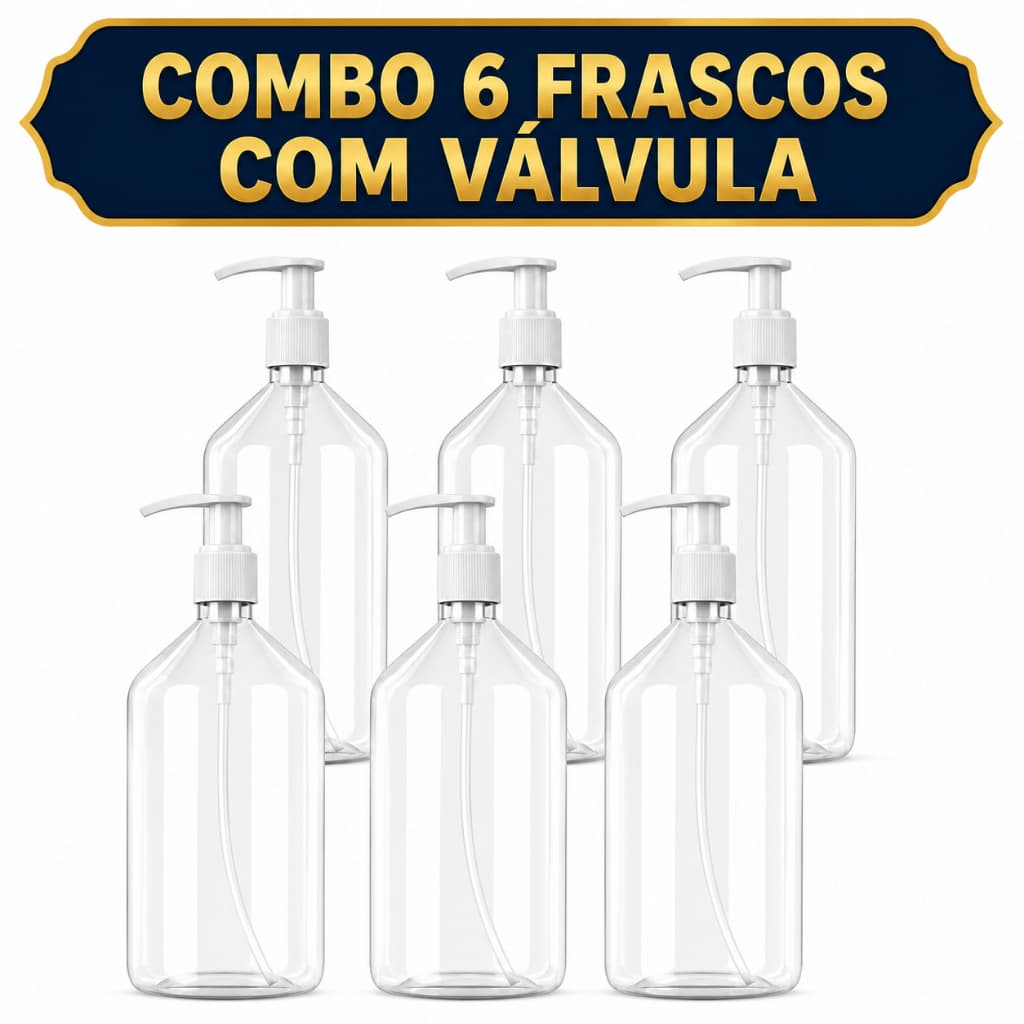 COMBO 6 FRASCOS EURO CRISTAL 1 LITRO OU 500 ML COM VÁLVULAS. PARA FRACIONAR COSMÉTICOS, SABONETE,SHAMPOO, CONDICIONADOR.